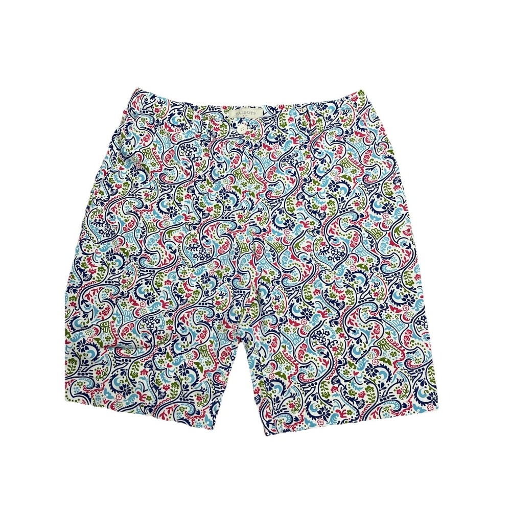 Talbots Bermuda Shorts Women’s Sz 8 Blue Pink Green Paisley Cotton Stretch‎